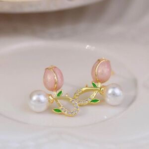 Pink Floral Pearl Earrings A1186